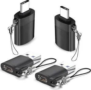 4 Pack USB to USB C Adapter 2Pack Type C Female to A Male Converter2Pack USB C Male to USB 3.0 Female OTG Converter for Apple Watch Ultra 8 9 iPhone 16 15 Pro Max 14 13 AirPods Samsung S24S Black