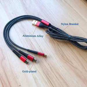 Multi Charger Cable 2Pack 6ft Nylon Braided Universal 3 in 1 Multiple Ports Devices USB Charging Cord with Gold-Plated Type C/Micro USB Connectors for Phones Tablets (Charging Only)