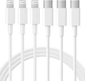 USB C to Lightning Cable 3Pack 6FT [MFi Certified] iPhone Fast Charger Cable USB-C Power Delivery Charging Cord for iPhone 14/13/12/11/XS/XR/X/8/iPad White