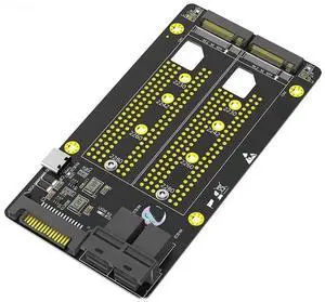 FOR M2 SSD Adapter Dual M.2 NVME M Key to Dual SFF-8643 Riser Board with SATA Type C Power Supply Support 2230 2242 2260 2280 M2 SSD