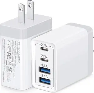 USB C Charger 4 in 1 [40W 4-Port USB C Wall Charger] iPhone 16 Fast Charging Block Gift for Men Women 2Pack Cell Phone Accessories USBC Charger Block for iPhone 16 15 14 13 12 Android White