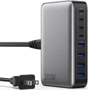USB C Charger 200W USB C Charger Block Upgraded GaN III 8-Port Fast Charging Station Hub PD 65W Laptop Charger Adapter Compatible with MacBook Pro/Air Steam Deck iPhone 16/15/14 Galaxy S23/22 etc