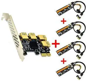 FOR Gold PCI-E Express 1x to 16x Riser Card USB 3.0 Adapter PCIE 1 to 4 Slot PCIe Port Multiplier Card for