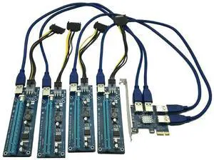 FOR PCI-e Express 1X To 4 Port PCIE 16X Multiplier HUB Riser Adapter Card w/1.96ft USB 3.0 Cable Drop Shipping