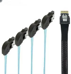 FOR High speed PCIE Slimline SAS 4.0 38P SFF-8654 4i to 4 SATA Adapter Cable with 7P Right-Angle Female Con tor FOR High speed PCIE Slimline SAS 4.0 38P SFF-8654 4i to 4 SATA Adapter Cable with 7P Right-Angle Female Con tor