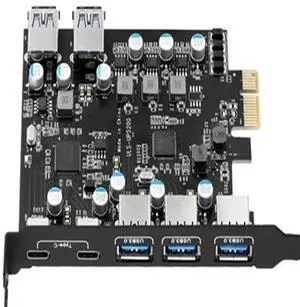 FOR 7-Port PCI-E to Type C (2), with 2 Rear USB 3.0 Ports PCI Express Card Desktop PC PCI-E to USB 3.0 Expansion Card