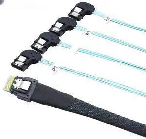 FOR Fast PCIE Slimline SAS 4.0 38P SFF-8654 4i to 4 SATA Adapter Cable with 7P Left-Angle Female Con tor FOR Fast PCIE Slimline SAS 4.0 38P SFF-8654 4i to 4 SATA Adapter Cable with 7P Left-Angle Female Con tor