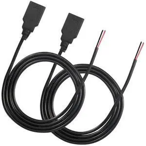 FOR 2pcs/lot USB Female Pigtail Cable Extension Power Cable 22AWG 5V 3A Socket to 2 Pin Bare Wire Open End Connector for DIY-2 Pcs
