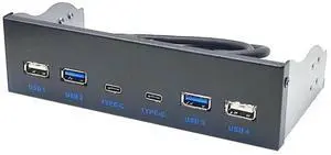 FOR USB 3.0 Front Panel for Desktop 5.25In CD-ROM Drive Bay USB3.0/3.2 19Pin USB2.0 9Pin to 2x USB Type C+2x USB3.0+2xUSB2.0