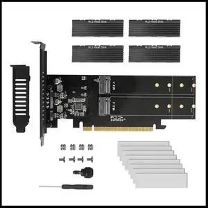 FOR PCIe To M2 Adapter Card, PCIE X16 4 Port M2 NVME M Key SSD Add on Card PCI Express Expansion Card with Heatsink