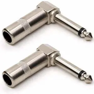 FOR 1/4" 6.35mm Jack 90 Degree Right Angle TS Mono Male to Female Solder Connector for Speaker Cables, Patch Cables 2pcs