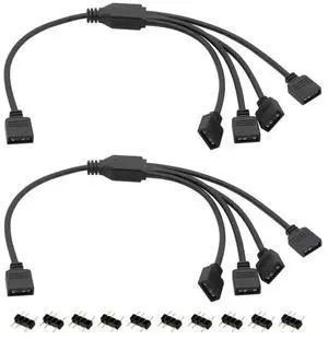 2Pcs ARGB Splitter Cable, 1-to-4 Female to Female 5V 3 Pin Addressable RGB Splitter Extension Cable ARGB LED Sync Cable-AB01