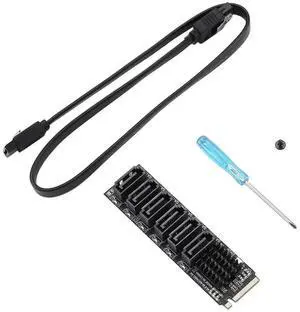 M.2 MKEY PCI-E Riser Card M.2 NVME to SATA3.0 PCIE to SATA 6Gpbsx6-Port Expansion Card ASM1166 Support PM Function-AB01