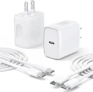 USB C Charger Type C Fast Charging 2 Pack 25W Chargers Block with 2 Pack 6FT USB C to C Cable for iPhone 15 16 Pro Max/iPad/ Series and More