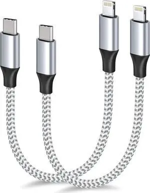 1ft USB C to Lightning Cable Short 2 Pack PD USB C iPhone Charger Cable MFi Certified 12 inch Fast Charging Type C to Lightning Cord Nylon Braided for iPhone 14/13/12/11Pro/X/XR/XS/8/7/6s/Plus/iPad
