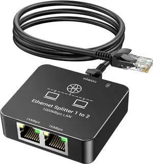 Ethernet Splitter 1 to 2 Ethernet Cable Splitter Internet Switch 2 Port Network Gigabit LAN RJ45 1000Mbps 1 in 2 Out Compatible with Cat 8 7 6 5 5e, Router PC Laptop Printer PS5 PS4 TV Box