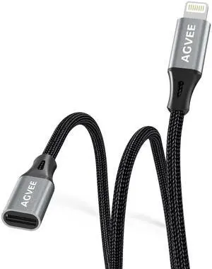 3.3ft Lightning Extension Cable Braided Female to Male Extender Full Function Cord Compatible with iPhone iPad Data Sync Video Audio & Charging Connector Adapter Dark Gray