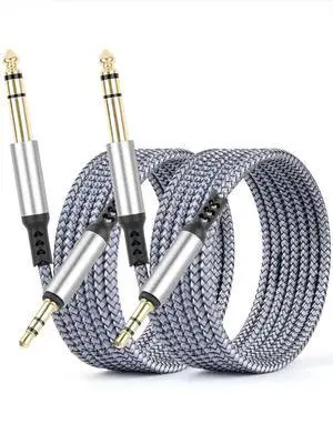 2 Pack 3.5mm to 6.35mm Audio Cable 1/8 to 1/4 TRS Stereo Cable Guitar Stereo Audio Male Cable with Nylon Braided Cord for Laptop Home Theater Equipment Speakers and Amplifiers 6.6ft Silver