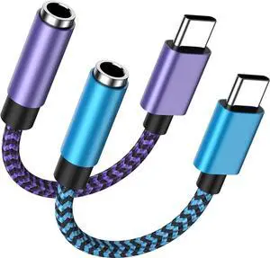 USB Type C to 3.5mm Headphone Jack Adapter 2-Pack USB C to Aux Female Audio Dongle Cable Cord Compatible Galaxy A54 S24 S23 Ultra A15 A14 S22 S21FE S20+ S10e S9 S8 Note 20 10+ Pixel 8 7Pro 6 5