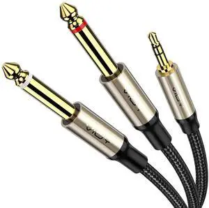 3.5mm 1/8 TRS to Dual 6.35mm 1/4 TS Mono Audio Y Splitter Adapter Stereo Aux Cable for iPhone iPod Laptop Amplifier CD Players Home Stereo Systems