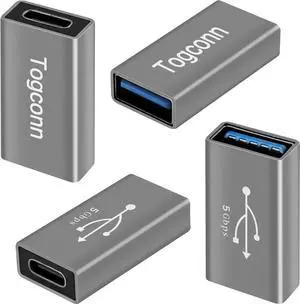 USB C to USB 3.0 Adapter (4 Pack) USB Type-C (Female) to USB A (Female) Coupler Convert Bi-Directional High Speed USB Extension Connector Support Charge & Data Sync