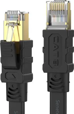 Senetem Cat 8 Ethernet Cable 25FT, High Speed 40Gbps 2000Mhz Flat Internet Network Patch Cord, RJ45 Shielded Outdoor&Indoor LAN Cable, Compatible for Gaming, PC, PS5/4/3, Xbox, Modem, Router