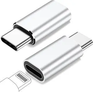 for Lightning Female to USB C Male Adapter for iPhone 16 15 Pro Max Plus for iPad for Support 27W PD Fast Charging&Data Transfer Type C Charger Connector Cable Not for Audio/OTG Silver