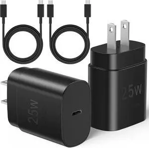 Type C Charger Fast Charging USB C Charger Block 2-Pack 25W Phone Super Fast Charger with 6Ft USB-C Cable Compatible with iPhone 15/16/Plus/Pro/Pro Max Galaxy S25/S24/Plus/Ultra