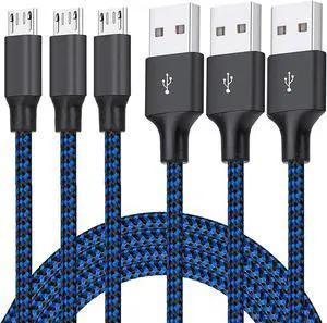 Micro USB Cable 3Pack 6FT Android Charger Cord Long Braided Sync Fast Charging Cables Compatible with Galaxy S6 S7 Edge Android Phone -Blue