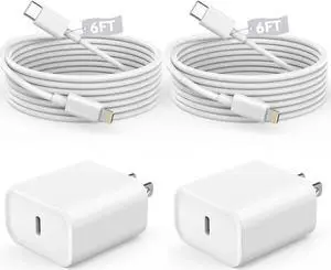 Fast Charger iPhone iPhone Charger Fast Charging 2Pack USB C Wall Charger Block Fast iPhone Charger 6FT Type-C USB C to Lightning Cables Cord for iPhone 14/14Plus/13/12/11 Pro Max Mini 8 iPad/AirPods