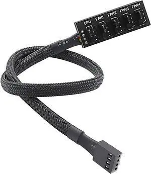 PWM Fan Hub , PC CPU Cooling 4 PIN/3PIN Power Cable Hub Splitter Adapter Sleeved Case for 12V Desktop Computer Cooler Fans 1 to 5 Way (15.7 Inch)
