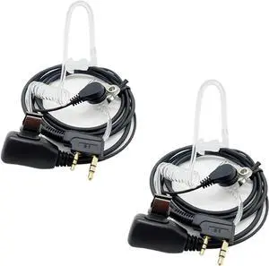Walkie Talkie Earpiece(2 Pack) with Mic 2 Pin Covert Air Acoustic Tube Headset for Baofeng UV-5R BF-888S BF-F8HP Retevis H-777 Kenwood Arcshell PXTON WouXun Two Way Radio Black
