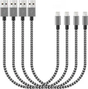 Short i-Phone Charger Cable 4Pack 1FT USB A to Lightning Cable Braided Fast Charging for iPhone 14 13 12 11 Pro Max/XS XR Max 8 7 6 Plus/ Pad for Car