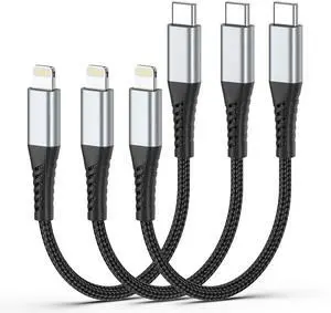 6 inch USB C to Lightning Cable Short 3Pack USB C iPhone Charger Cord Braided 0.5FT Type C to Lightning Cable PD Fast Charging for iPhone 14 13 12 11 Pro Max Mini 10 8 7 Plus XR XS SE AirPods