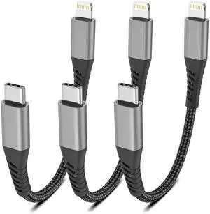 6 Inch USB C to Lightning Cable 0.5ft Short iPhone Charger Fast Charging Cord 3pack Nylon Braided Type C Lightning Cable for iPhone 14 13 12 11 Pro Max Xs X Xr 8/Airpods and Charging Station