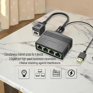 RIIEYOCA 1 to 4 port 1000 Mbps RJ45 Ethernet splitter adapter, Gigabit high speed LAN network splitter adapter for Cat5, Cat5e, Cat6, Cat7,Cat8,4 Devices sharing Internet at The same time (female)
