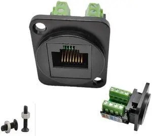 RJ45/8P8C D-Type Panel Mount Ethernet Extender Cat5E Terminal Solderless Network Adapter Keystone Jack Crimping Data Female Connector with Screw