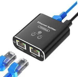 Gigabit Ethernet Splitter 1 to 2, 1000Mbps Internet Splitter 1 in 2 Out, Ethernet Cable Hub with USB Power Cable, RJ45 Switch for Cat5/5e/6/7/8 Cables(2 Devices Simultaneously Networking)