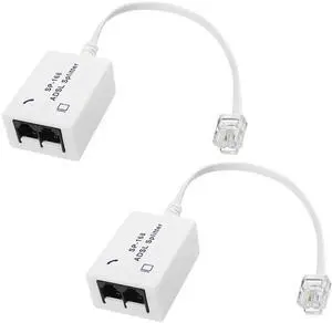 DSL Filter Splitter ADSL Splitter for Telephone Line 1 to 2 RJ11 6P4C/6P2C Male to Dual Female Telephone Modem Converter Adapter for Fax Machine -2 Pcs