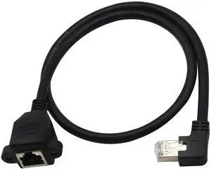 Panel Mount RJ45,RJ45 Male to Female 90 Degree Screw Panel Mount CAT6, CAT5e, CAT5 Shielded Network LAN Extender Cord Connector (Angled Right) 60CM