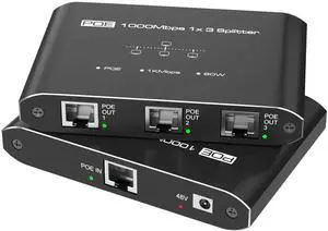 PoE Switch 1 in 3 Out, Gigabit 3 Port PoE Splitter, IEEE 802.3at/af Compliant, 30W per Port Power Over Ethernet Hub for IP Cameras/Access Points/VoIP Phones (328 Ft), Network Hub for Cat5e/6/7/8 Cable