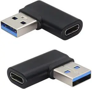 90 Degree USB C Female to USB 3.0 Male Adapter Right Angle USB Type C to USB 3.0 A Converter On The Go(OTG) for PC,Laptops,Power Banks,Chargers More USB and Type-C Devices (2 Pack-Black)