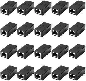 RJ45 Inline Coupler,RJ45 Coupler, Network Coupler, for Cat7/Cat6/Cat5e/cat5 Ethernet Cable Extender Connector - Female to Female, Black 20 Pack