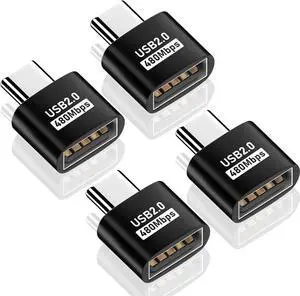 USB C to USB Adapter, USB Type C Male to USB 2.0 Female Extension Connector, USB to USB C Adapter, Support 480Mbps Data Transfer, OTG Function and Charging for Phone, Laptop (4, Black)