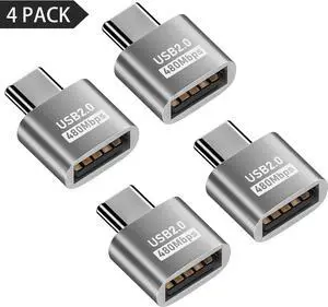 USB C to USB Adapter 10Gbps, Type C Male to A Female Extension Adapater Support Data Transfer and Charging for Phone, Laptop, USB Keyboard 4 Pack (Silver)