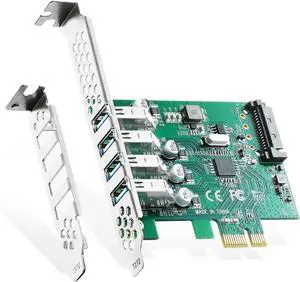 PCIE to 4 Ports USB 3.0 Expansion Card, Self-Powered, Low Profile Bracket, USB3 Hub Controller Adapter for Windows 10/11