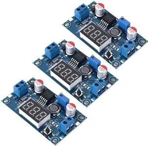 LM2596 DC-DC Buck Power Converter Module, Adjustable Voltage Regulator 4-40V to 1.25-37V Buck Converter with LED Voltmeter DisplayPack of 3