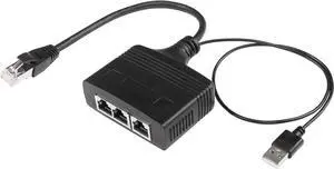 RJ45 Network Splitter Adapter, Ethernet Cable Splitter, 1 to 3 Internet Splitter 100Mbps High Speed LAN Network Splitter,3 Devices Share The Internet at The Same Time (Black Male 1 to 3)