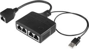 RJ45 Network Splitter Adapter, Ethernet Cable Splitter, 1 to 4 Internet Splitter 100Mbps High Speed LAN Network Splitter,4 Devices Share The Internet at The Same Time (Black Female 1 to 4)