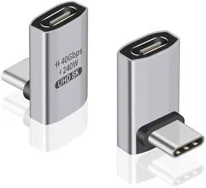 USB C 90 Degree Adapter, 40Gbps, Right Angle USB C Male to Female, Supports 8K Video for iPad, MacBook, Tablet, Phone, 2 Pack
